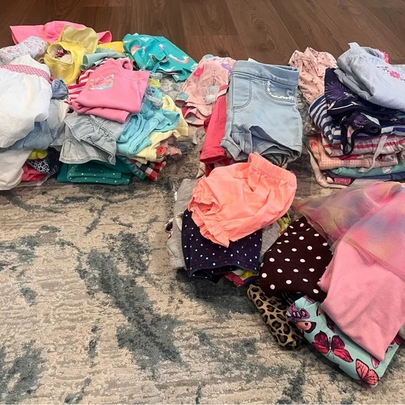 Girls 12 month lot of spring and summer dresses, shorts, onesies and tops